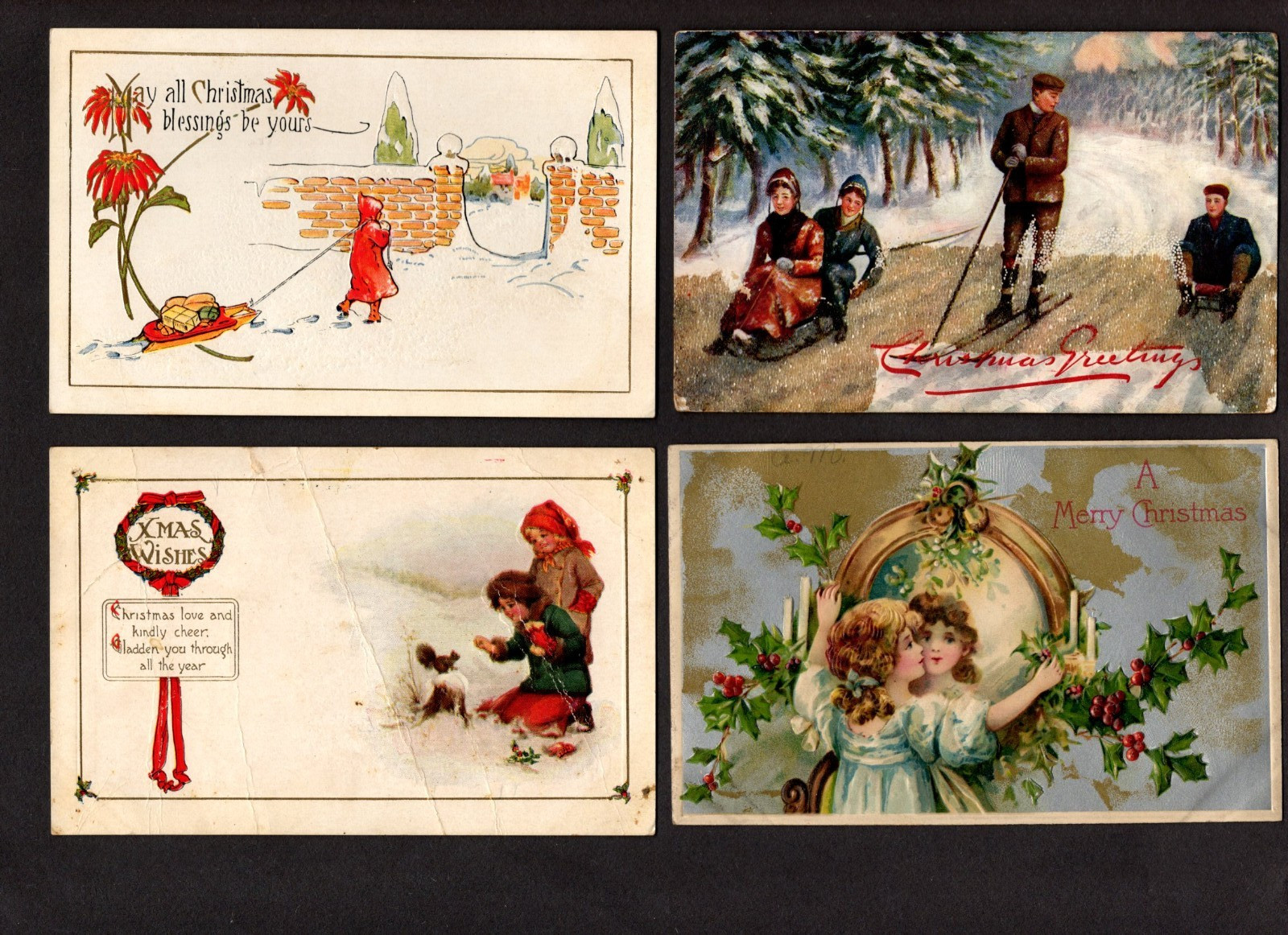 24 VTG Christmas Postcards Lot 1900s-1910s Tuck Embossed Children Birds Holly