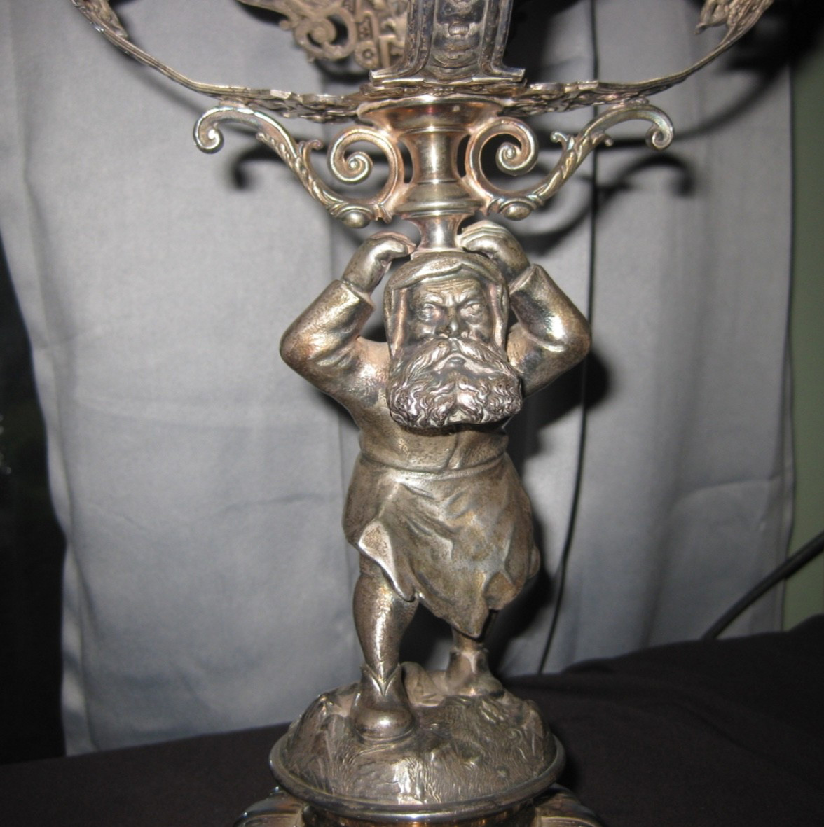 Rare Antique German Gnome Figural Silver plate Compote Elf Serving Bowl Santa