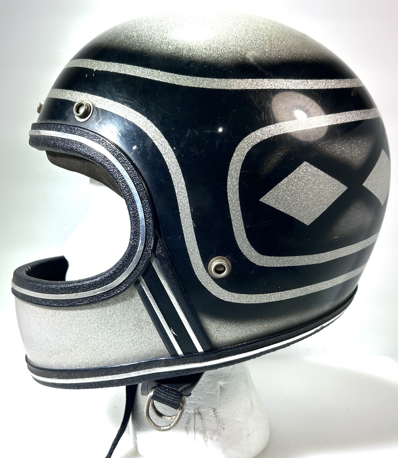 Vtg Grant RG-9 Full Face Motorcycle Helmet  Silver Metal Flake Diamond Graphics