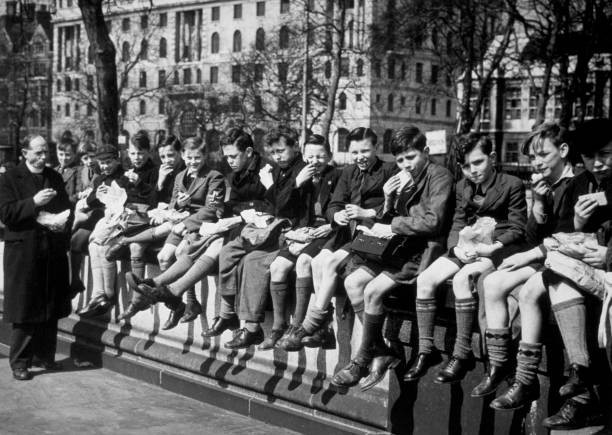Choirboys of St Peter\'s Church Upton Cross London enjoying their l- Old Photo