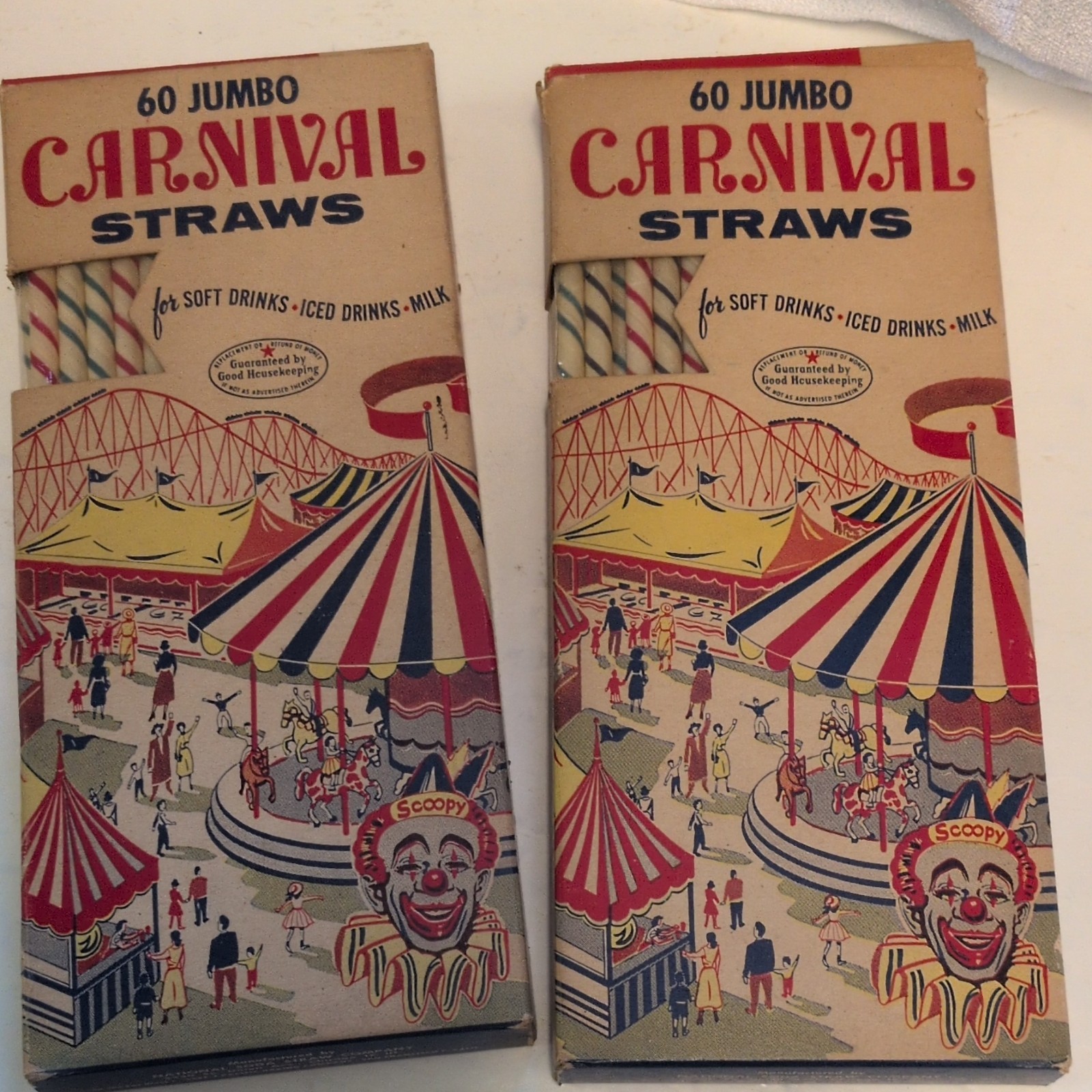 Vntg Carnival 60 Jumbo Straws Boxes w/ Striped Paper Straws, Multicolor Soda 