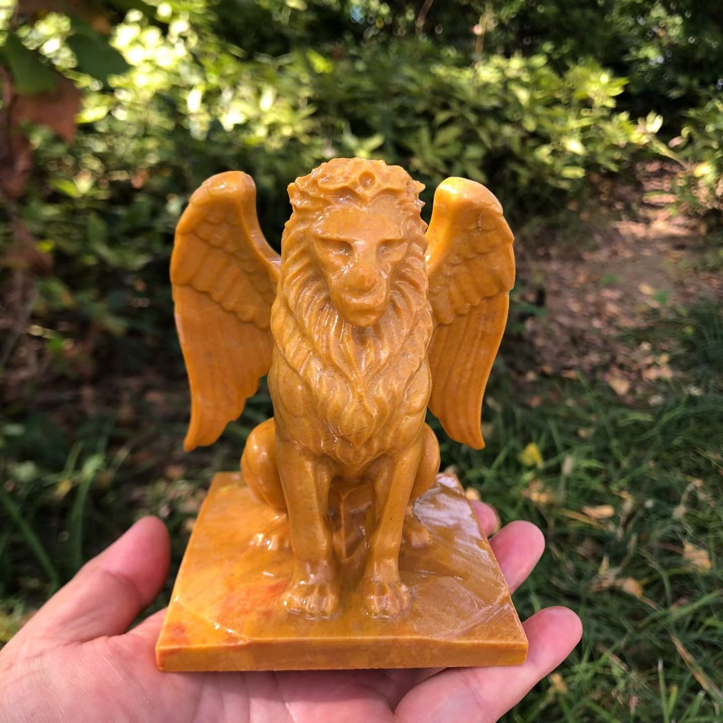 1pc Natural Yellow Jade Quartz Carved Angel Lion Skull Crystal Reiki Decor