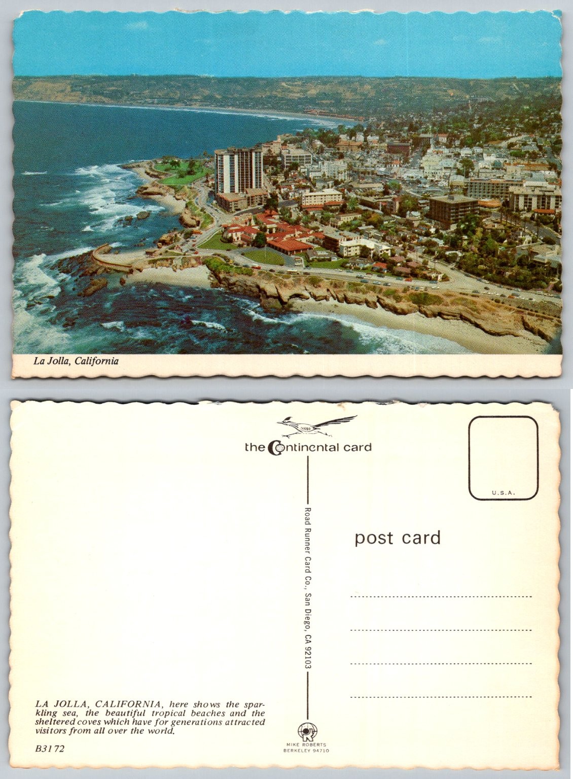Vintage La Jolla, California Aerial View Postcard - Continental Card