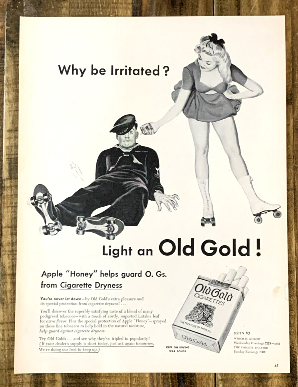 Old Gold Tobacco Cigarettes Latakia Leaf WWII Vintage Print Ad 1945 #0383