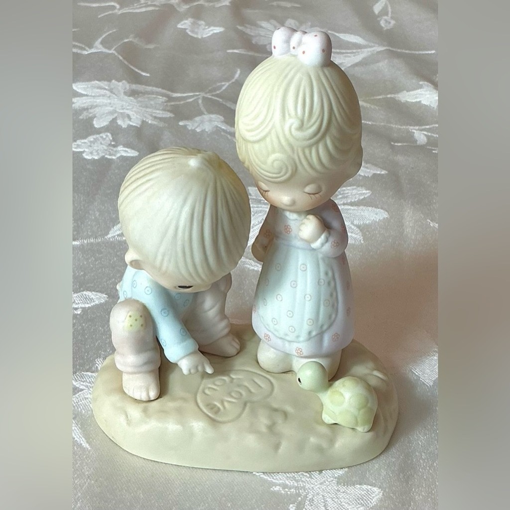 Adorable Precious Moments Figurine with Boy and Girl in Cream and Blue