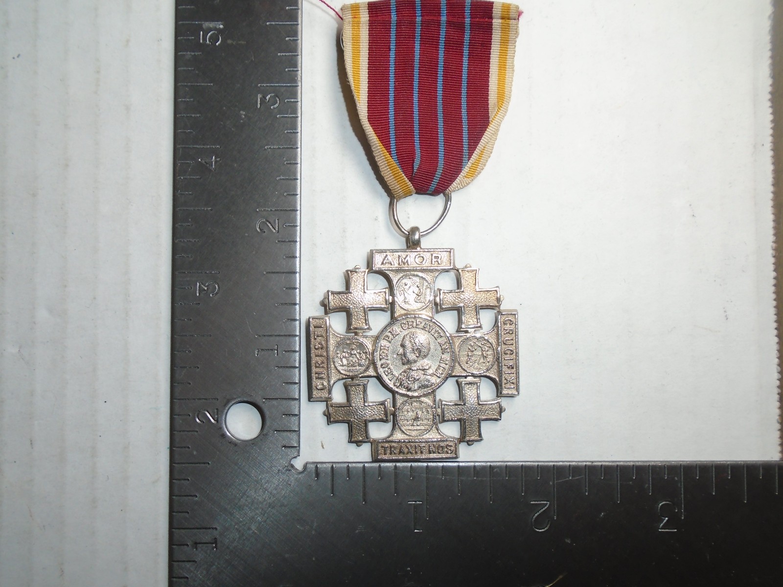 Vintage 925 STERLING Vatican Jerusalem Pilgrim Cross/Holy Land Medal Leo XIII