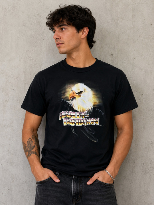 Rare VTG Harley-Davidson 3D Emblem Eagle T-Shirt Mancuso Houston TX USA Small
