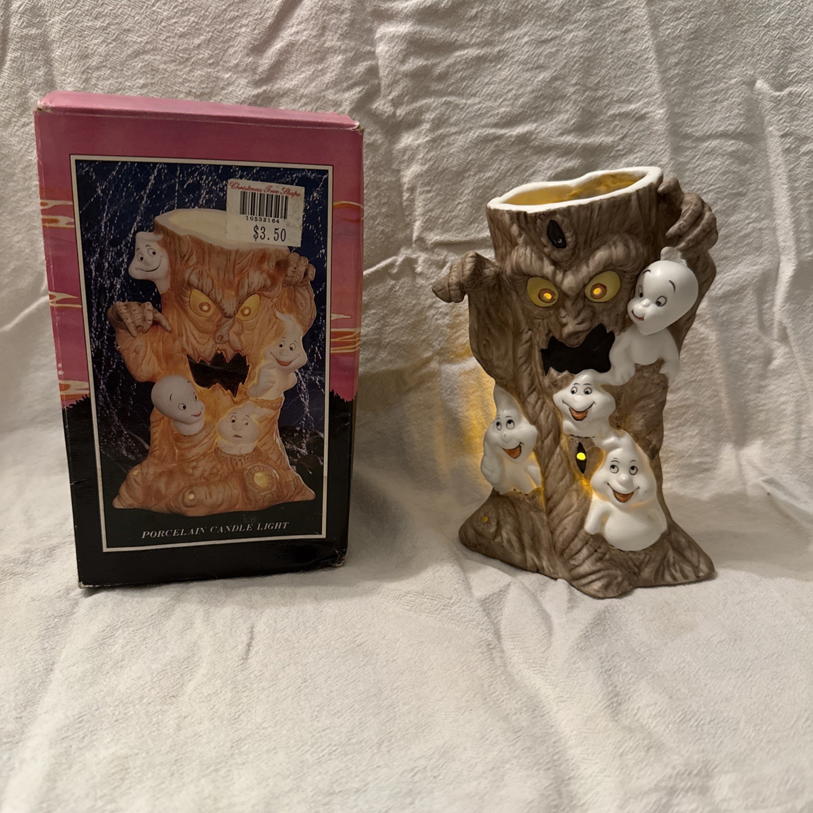 Vintage 1986 Casper Friendly Ghost Spooky Tree Ceramic Candle Holder With Box