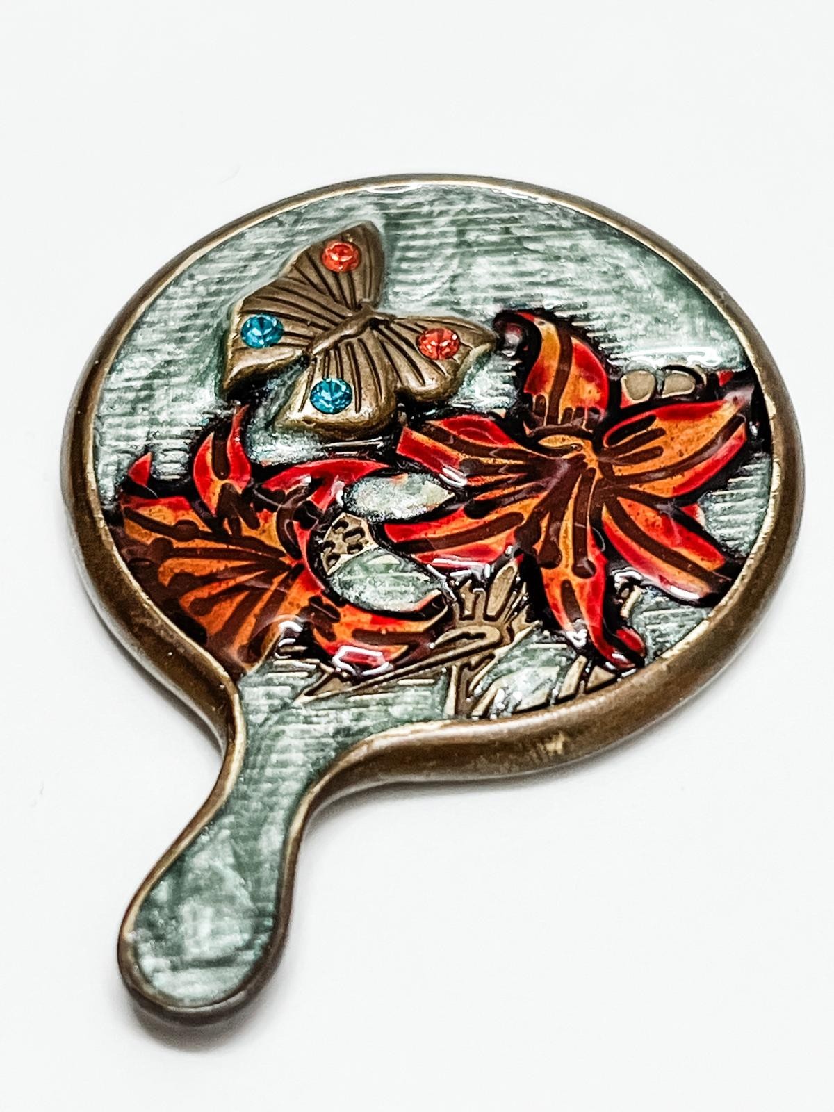 VTG Jay Strongwater Miniature Enamel Gemstone Butterfly Mirror Compact SIGNED