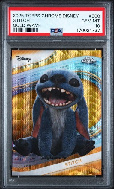 2025 Topps Chrome Disney #200 Stitch Gold Wave /50 PSA 10