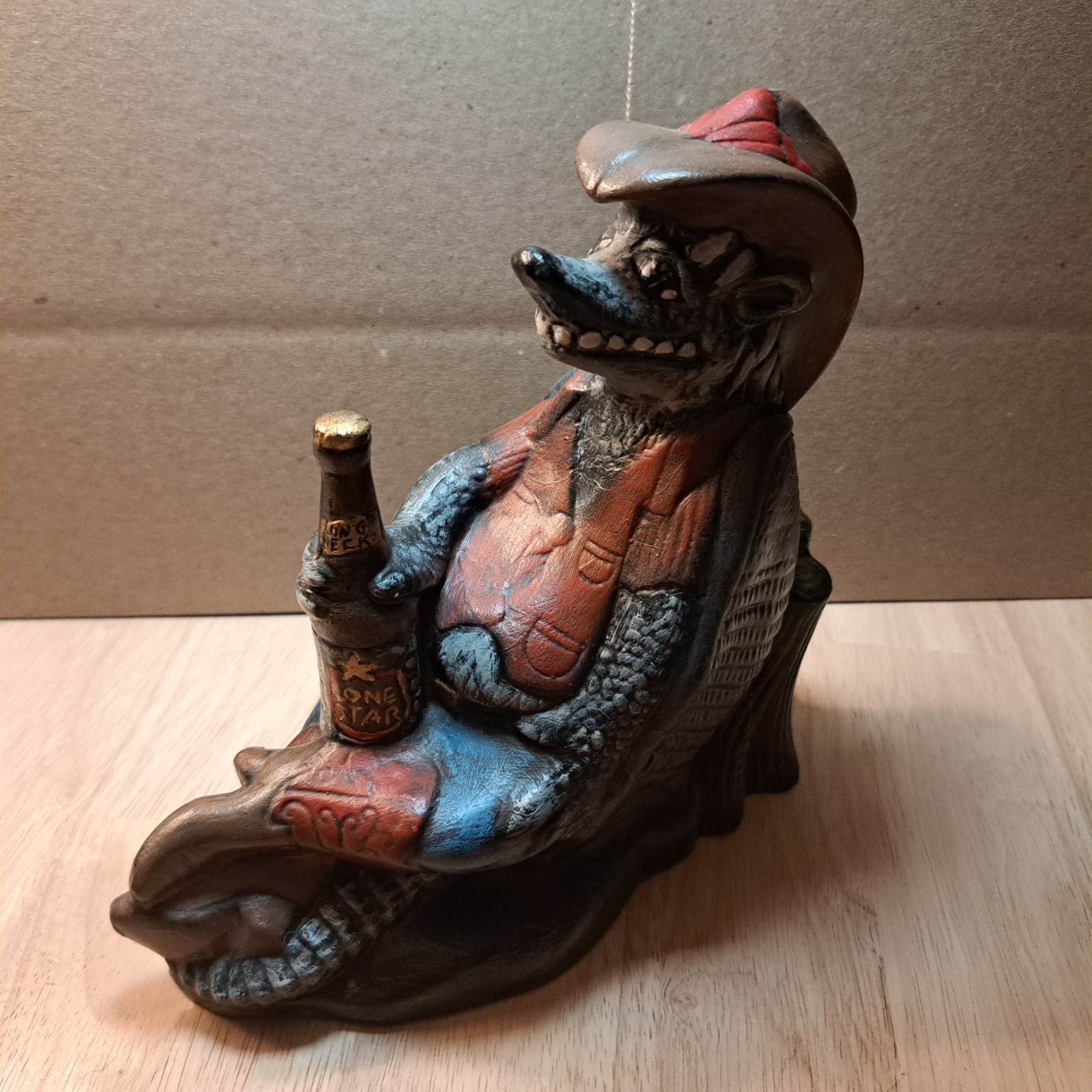 840 Vintage Lone Star Beer Armadillo Cowboy Ceramic Advertising Figurine