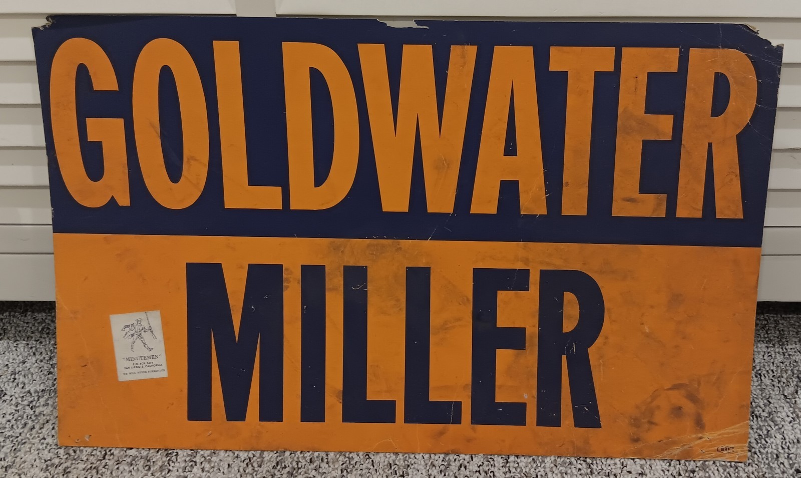 Vintage 1964 Goldwater Miller Presidential Campaign Sign Cardboard Display 13x22