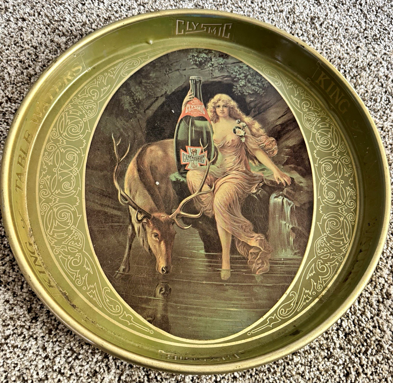 Vintage Cheinco Clysmic King of Table Waters 14” Metal Advertising Tray
