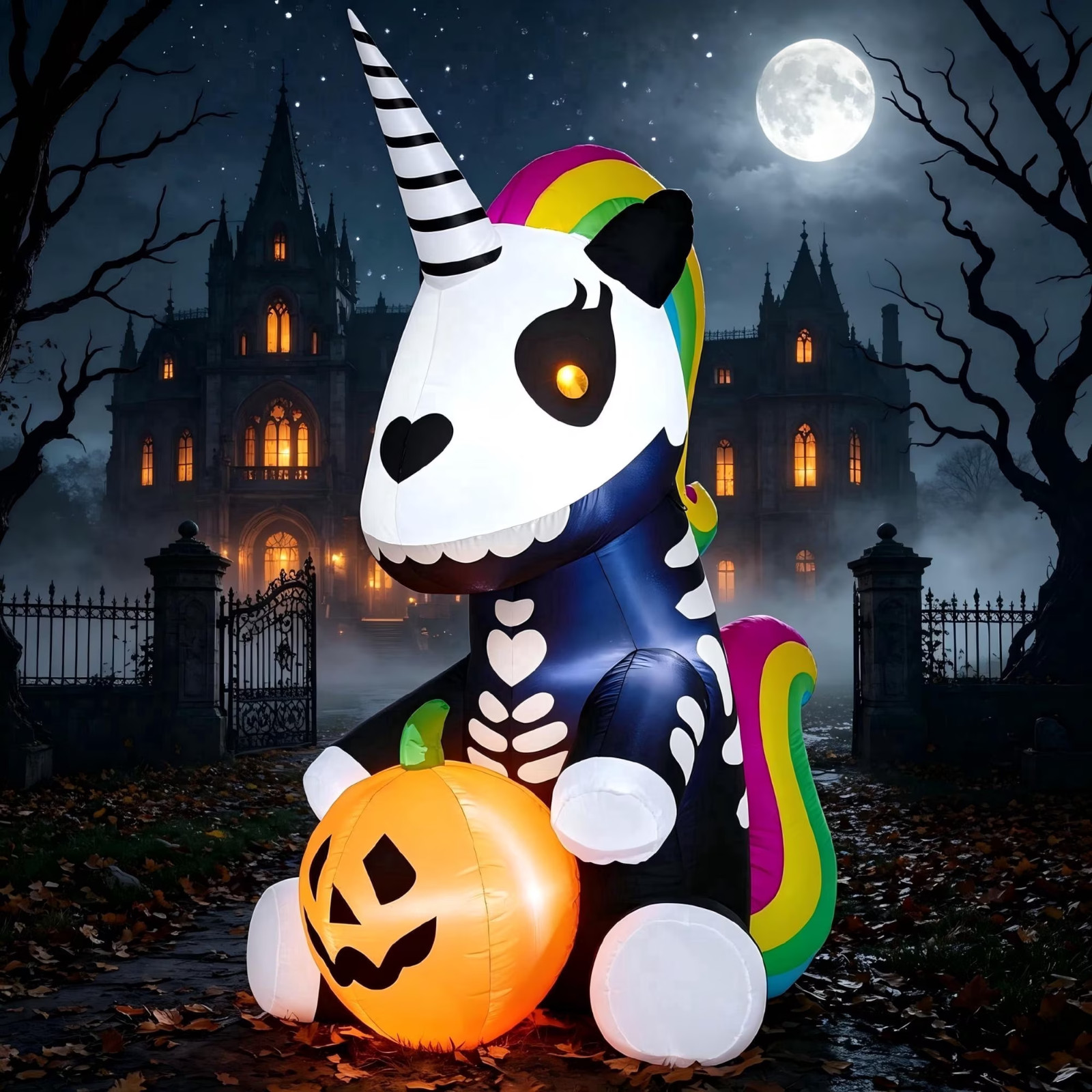 5 ft Halloween Inflatable Skeleton Unicorn Blow Up LED Outdoor Yard Decoration