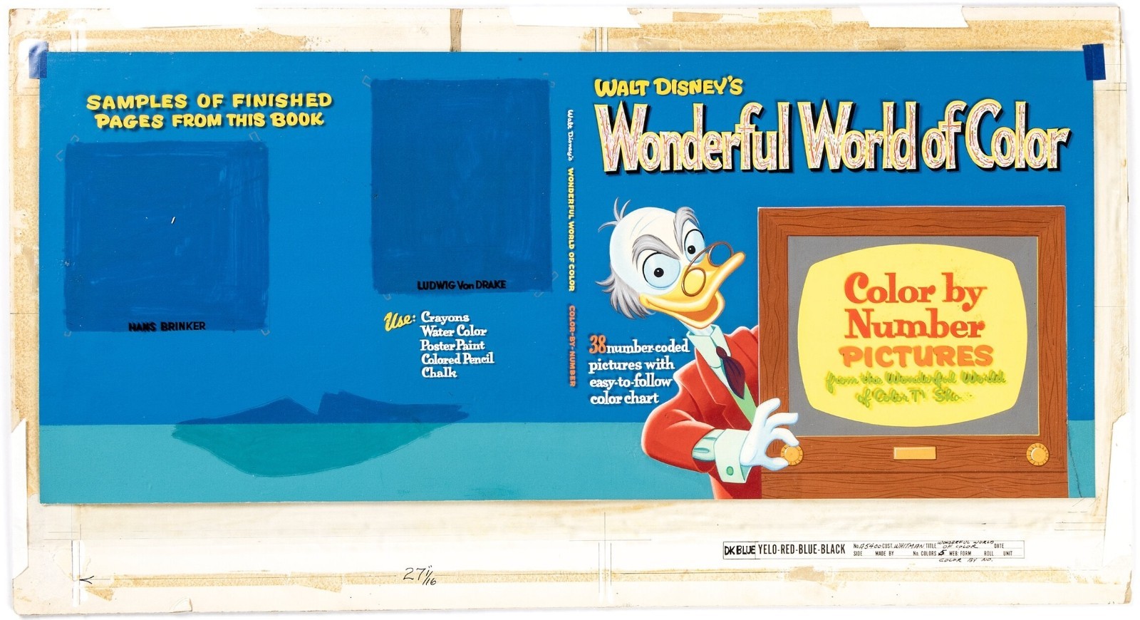 1962 Walt Disney LUDWIG VON DRAKE Coloring Book ORIGINAL COVER ART Whitman Book