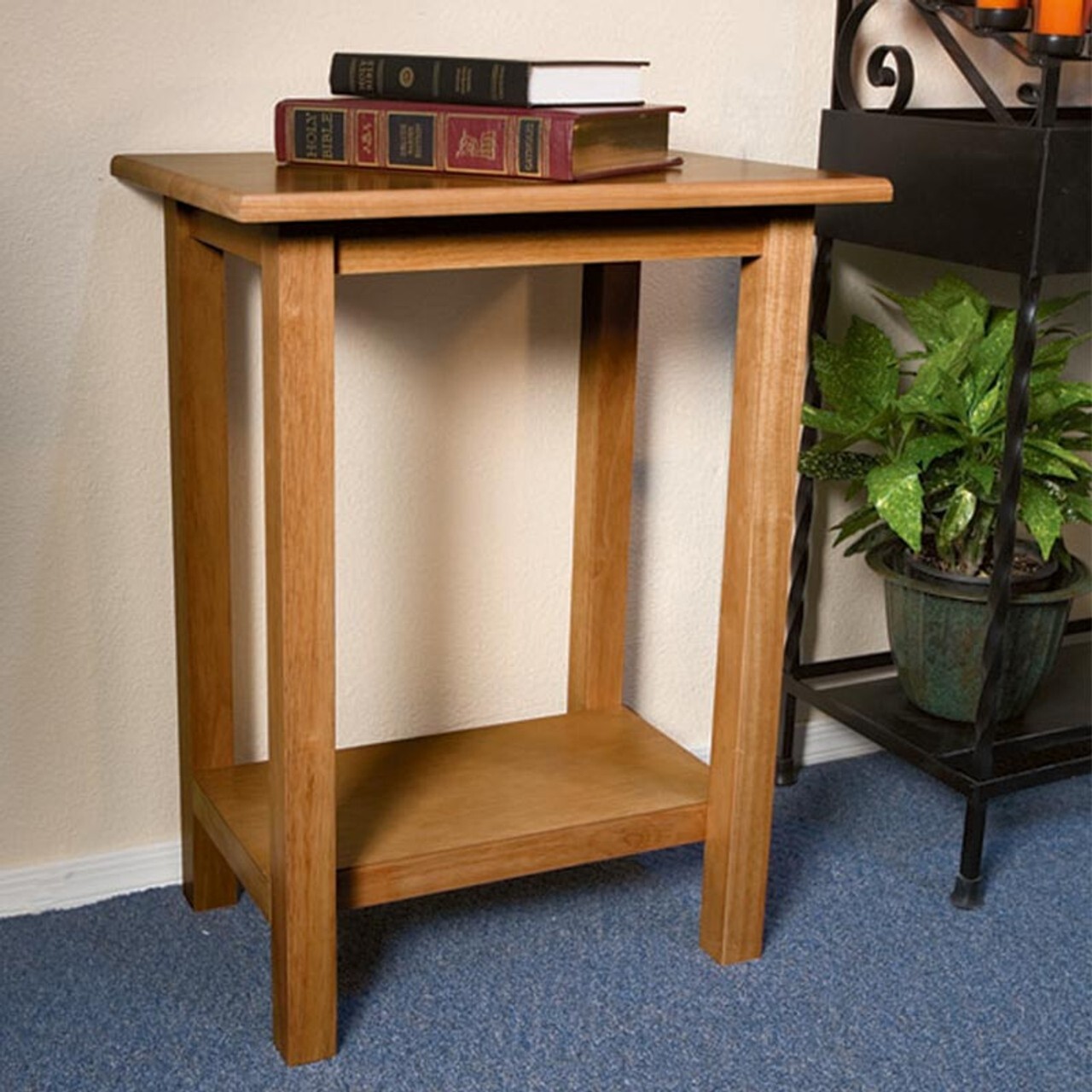 Credence Table, Pecan Stained Credence Table, Church Sanctuary Eucharist Storage