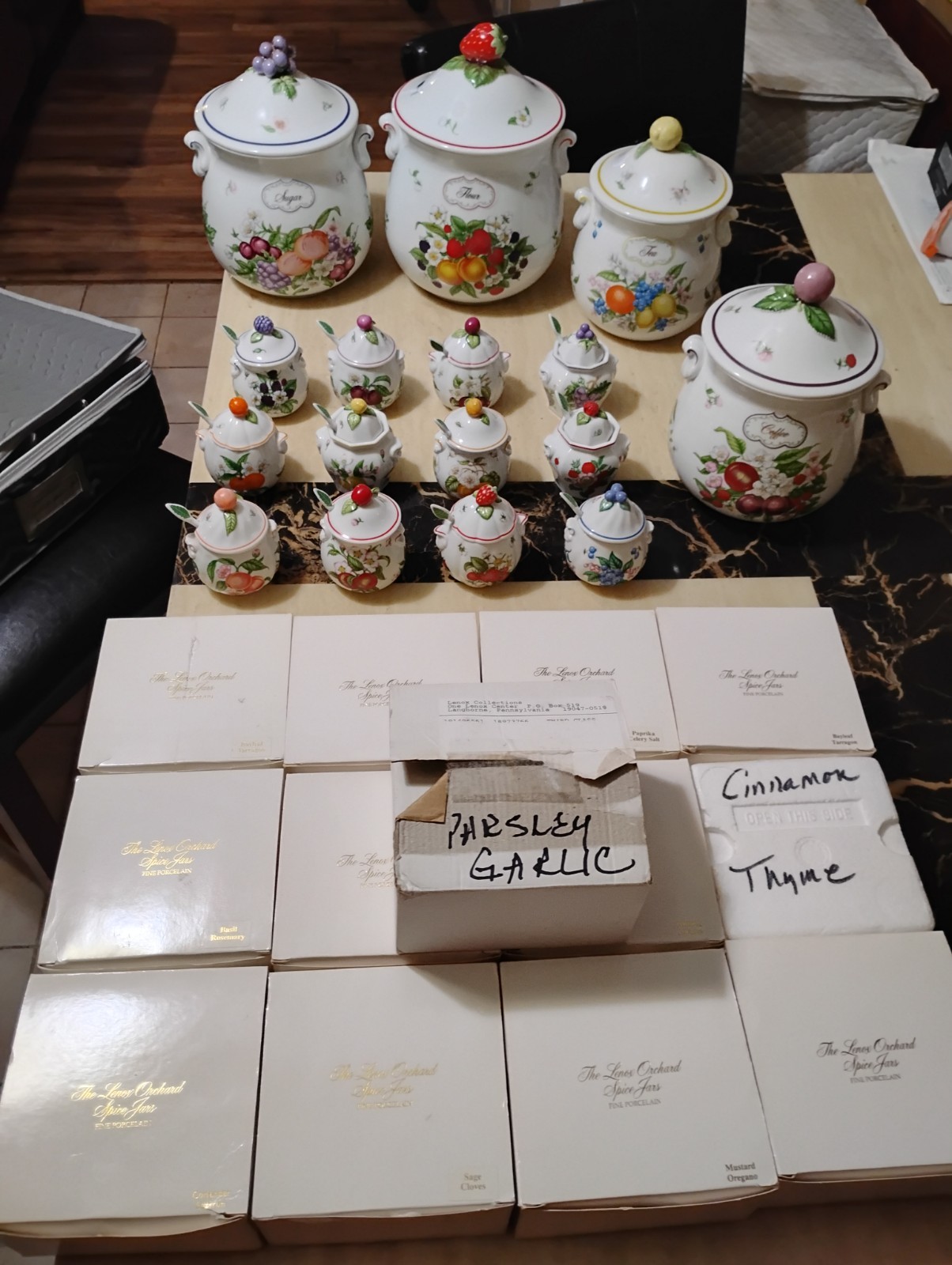 Vintage Lenox Orchard Canister & Spice Jar Set Jam Jelly Jar Set See Description