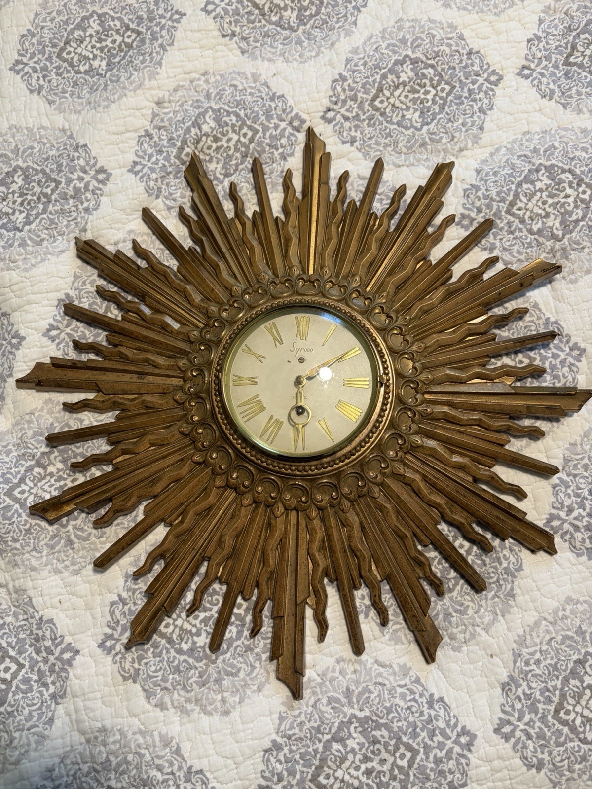 Syroco Sunburst Wall Clock Vintage Mid-Century Modern 20 Inch