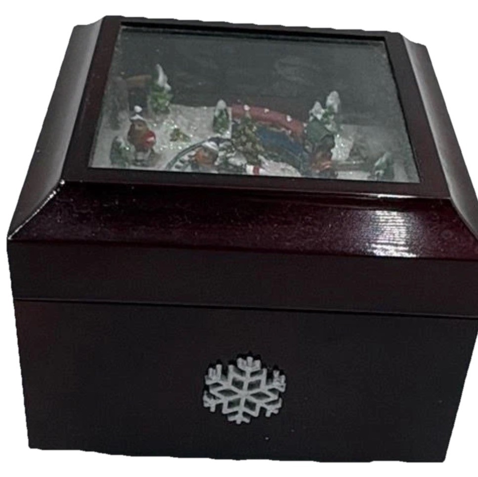 Vintage MR CHRISTMAS Winter Scene Animated Train Holiday Music Box Wooden