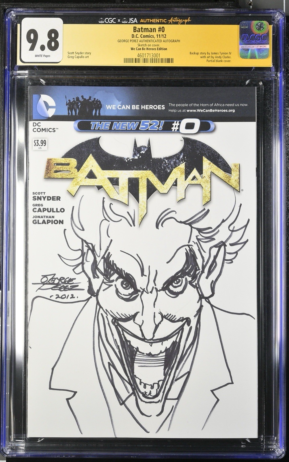 Batman #0 JOKER Signed & Sketched Legendary Artist GEORGE PEREZ CGC 9.8 JSA