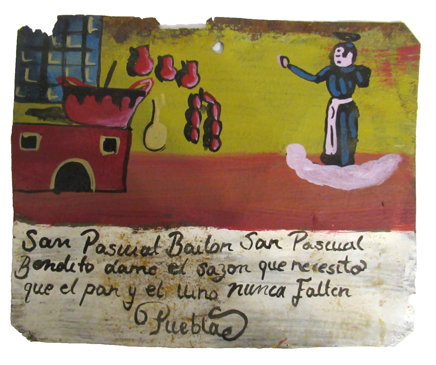 VTG HP MEXICAN TIN RETABLO SAN PASCUAL BAILON KITCHEN SAINT BLESSING FOR KITCHEN