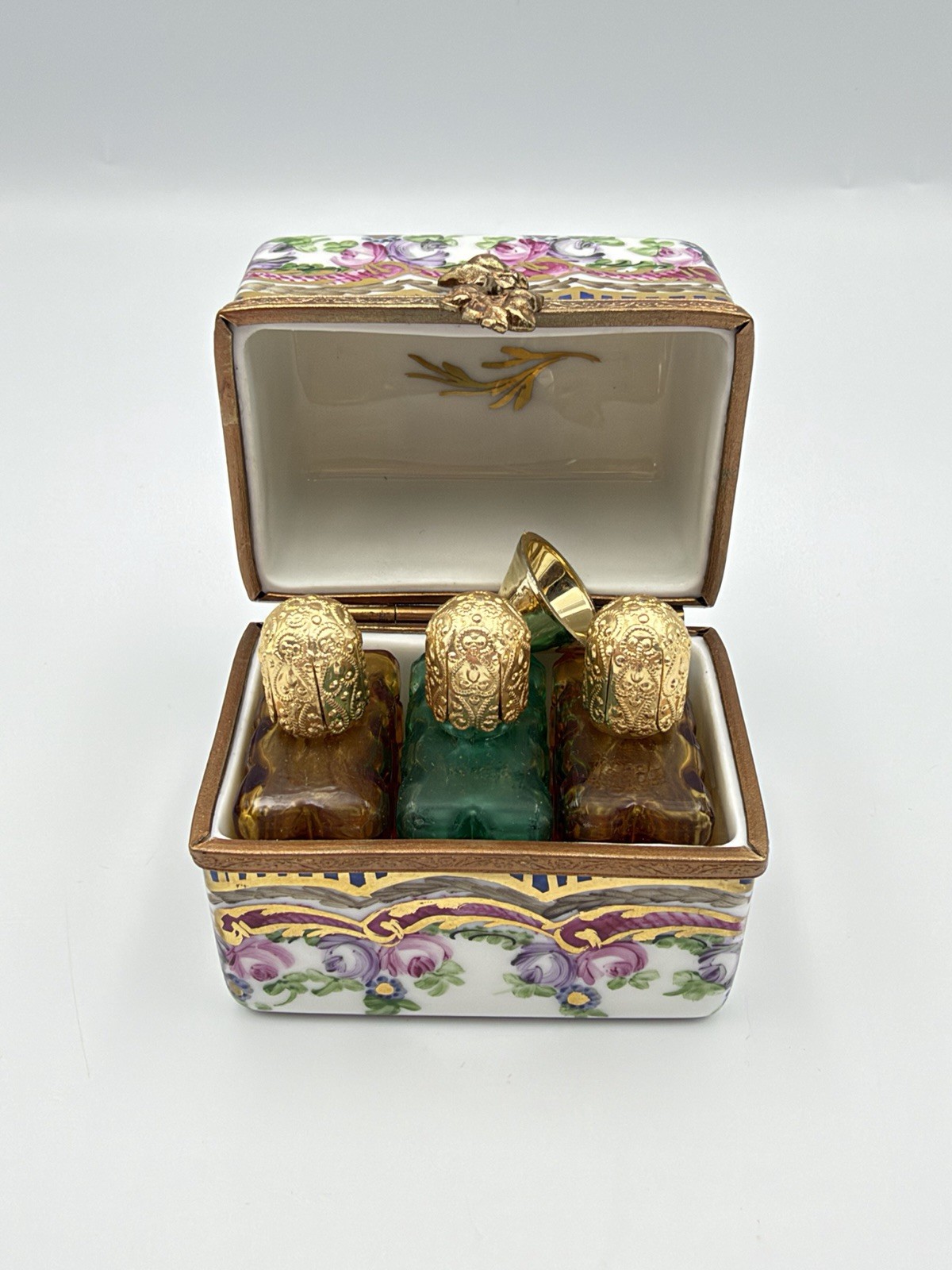 Vintage French Limoges Perfume Chest. Porcelain Chest Trinket Box