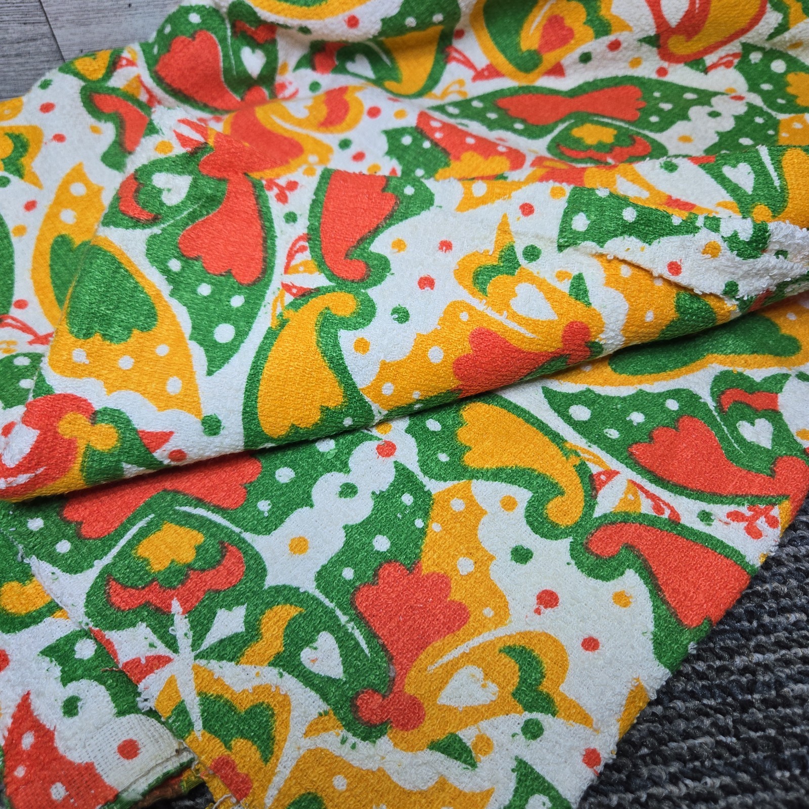 Vintage 60s 70s Butterfly Cotton Terry Cloth Fabric Toweling 1.75 Yards Cottage