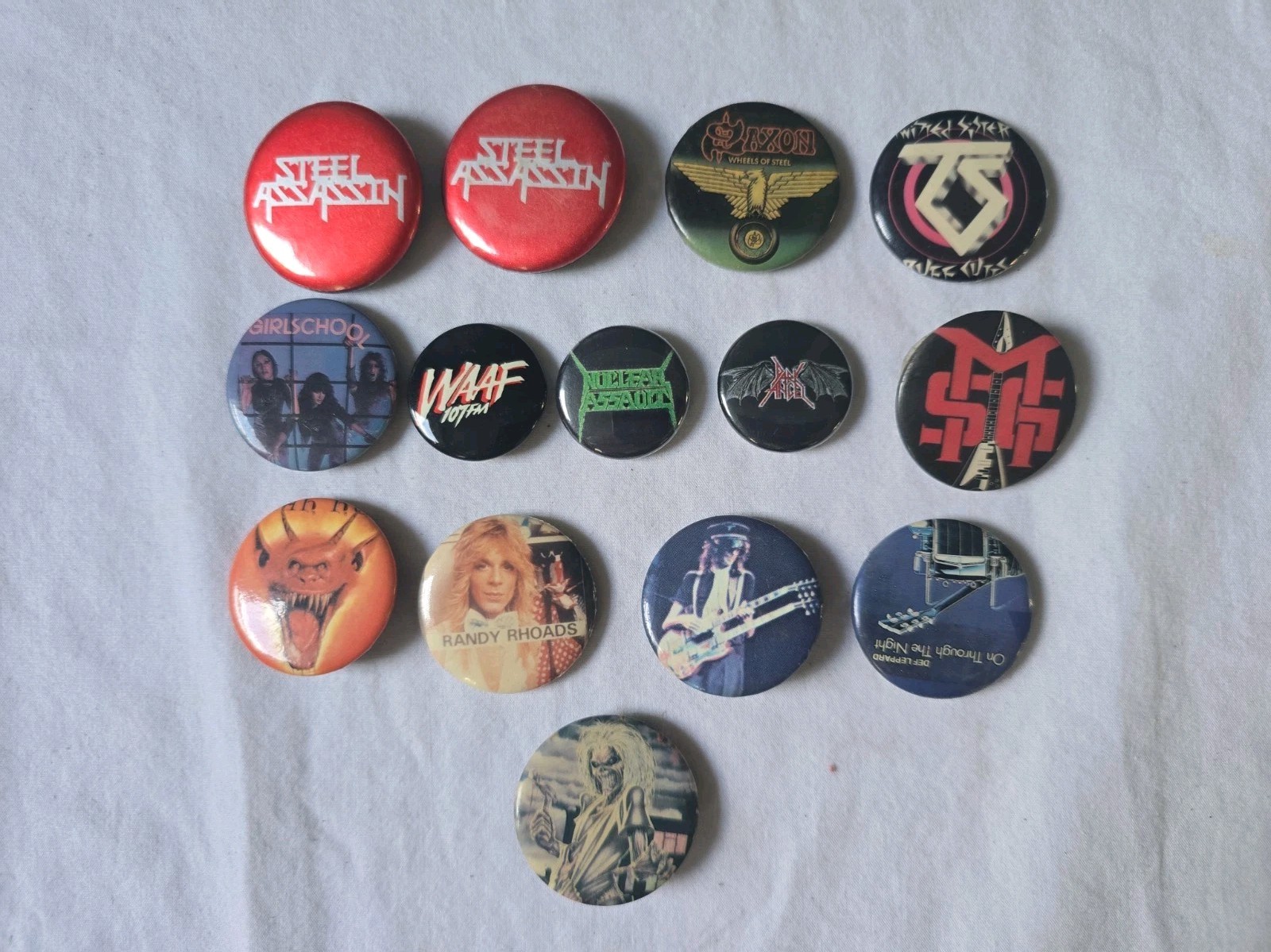 14 Vintage 1980s Rock Heavy Metal Band Pin Button Lot - Iron Maiden Zeppelin Etc