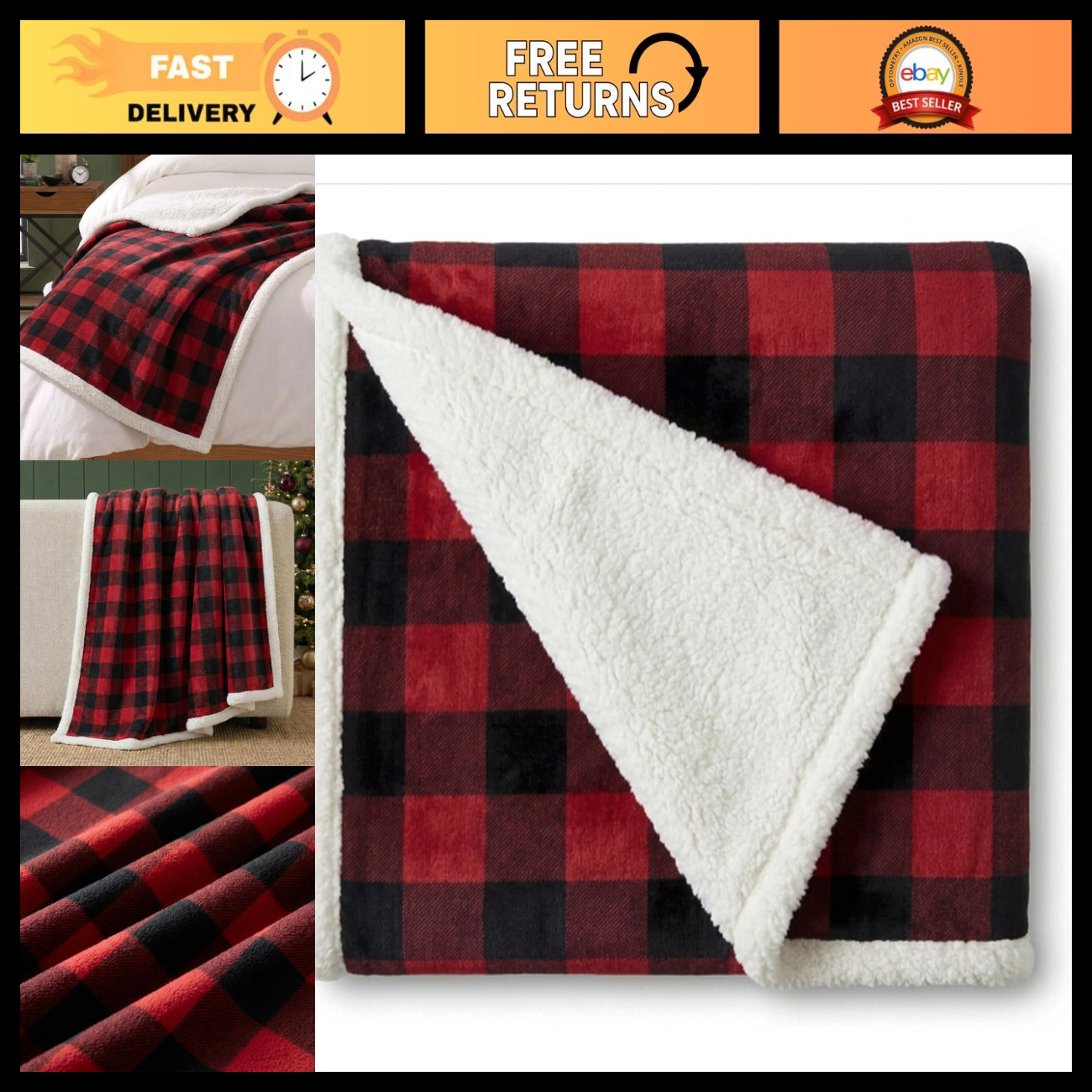 Eddie Bauer - Sherpa Reverse Throw Blanket for Bed or Couch, 50 x 60