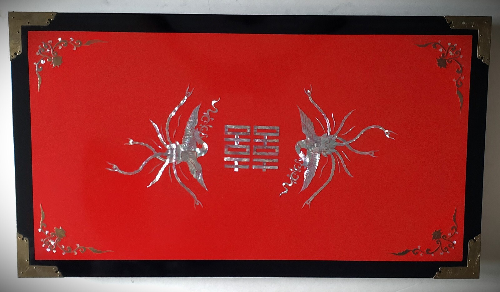 EXTREMELY RARE Korean War MILITARY GIFT PRESENTATION Red Lacquer Tea Table PEARL