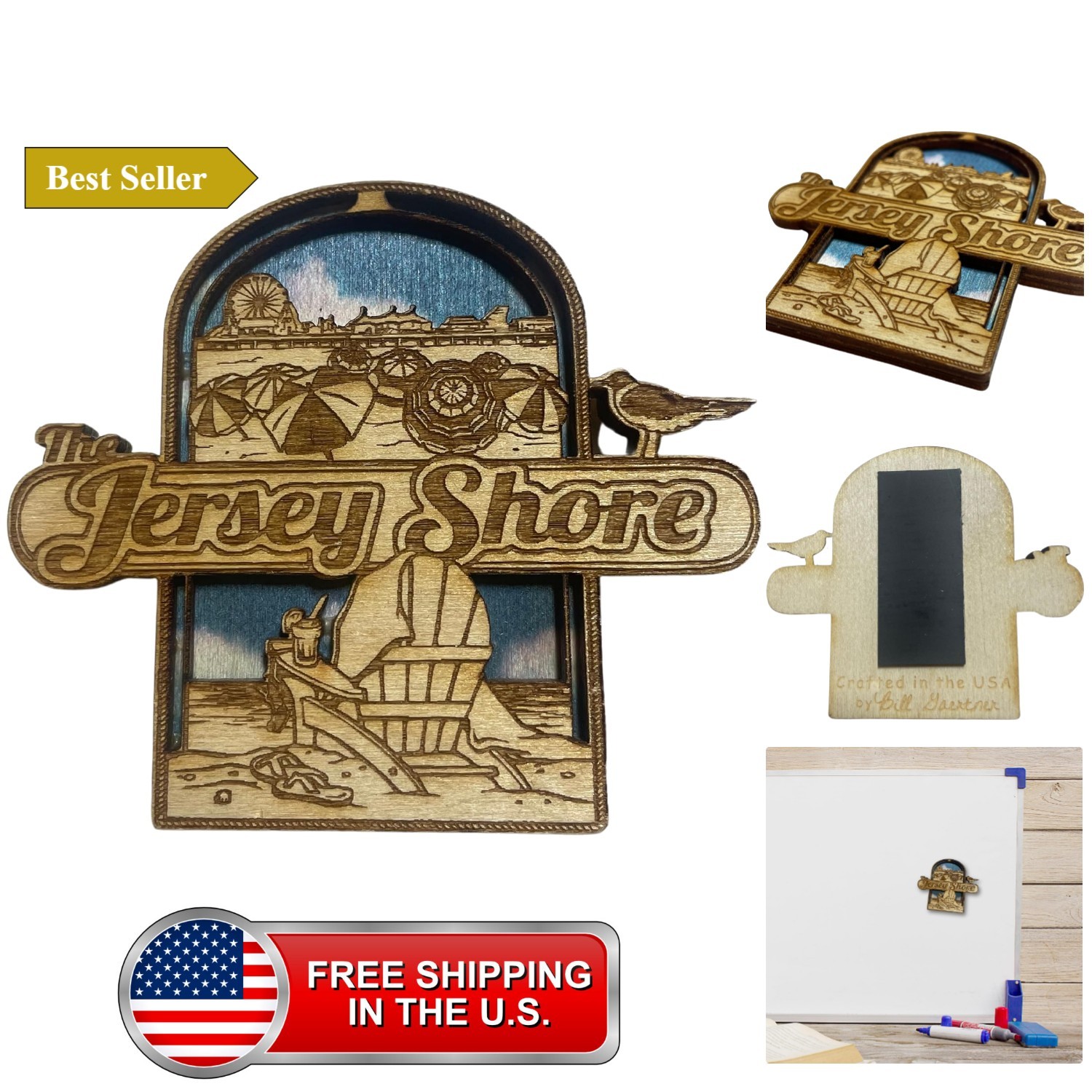 Laser Carved Wooden Jersey Shore Magnet, Unique Fridge Souvenir Accessory, 3 ...