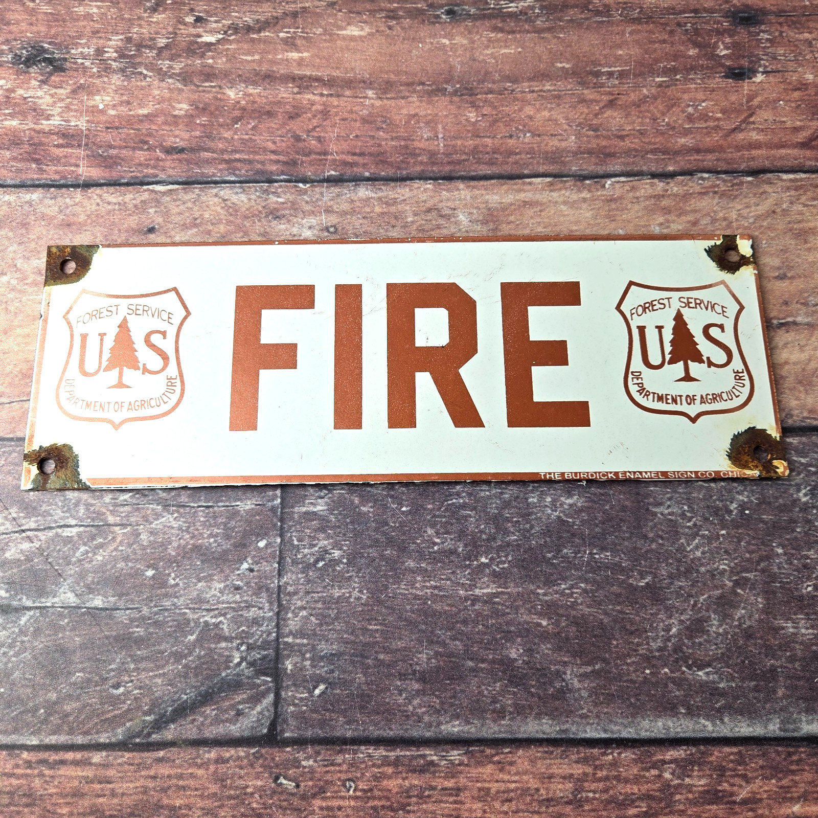Vintage Forest Service Sign - FIRE Warning Camping Hike Plate Gas Porcelain Sign