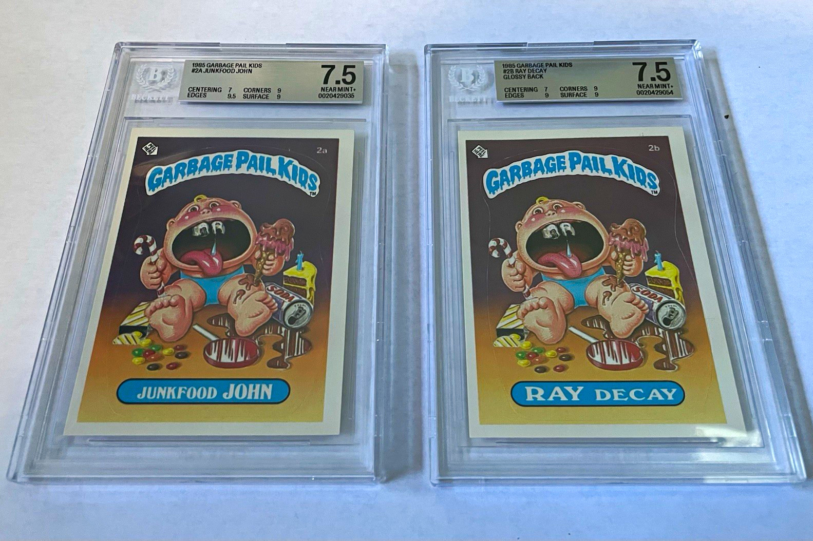 Topps 1985 Garbage Pail Kids (2 cards) 2A Junkfood John / 2B Ray Decay BGS 7.5