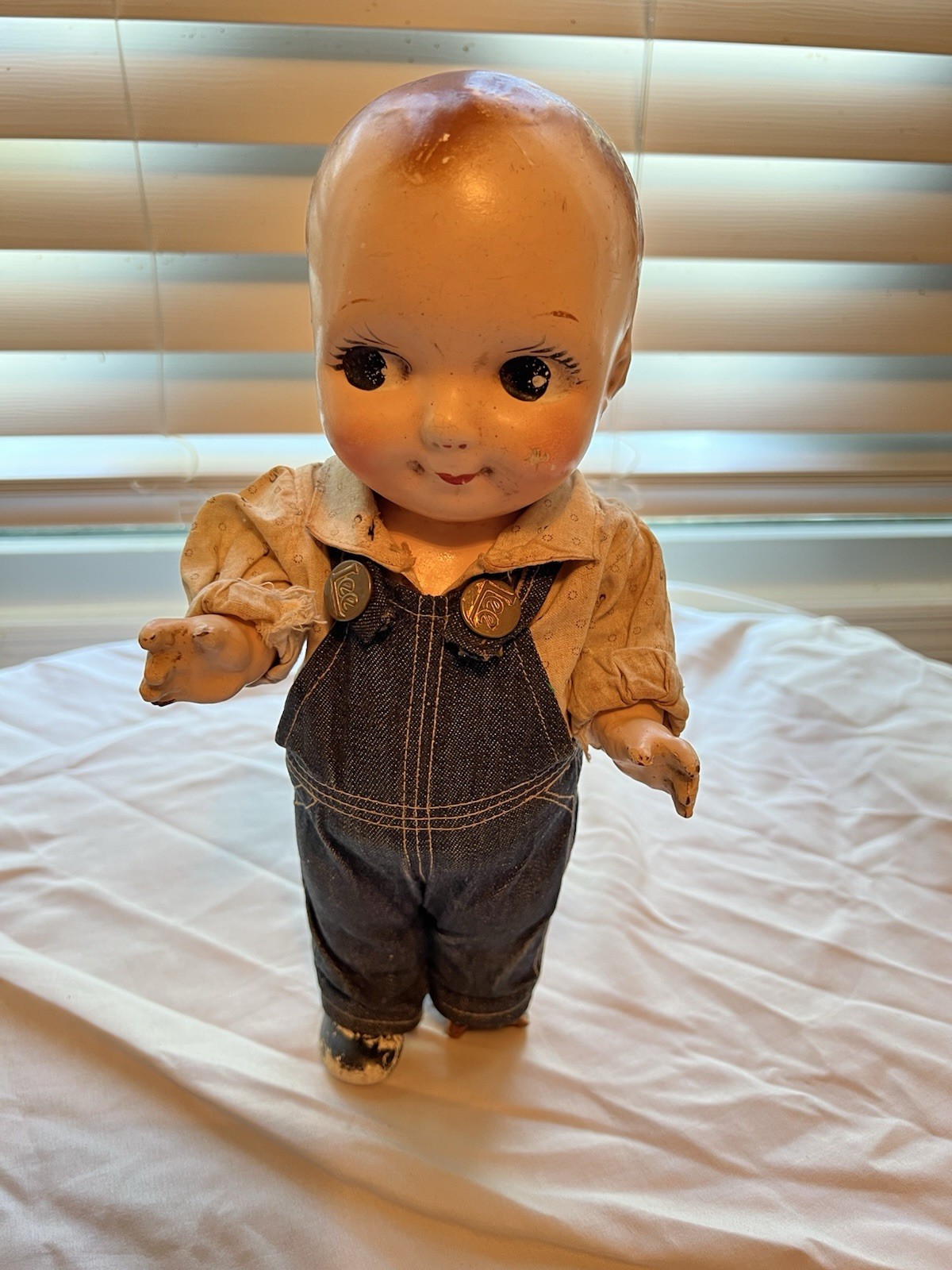 Vintage Composition Buddy Lee Advertising Doll Wearing Miniature Lee Overalls