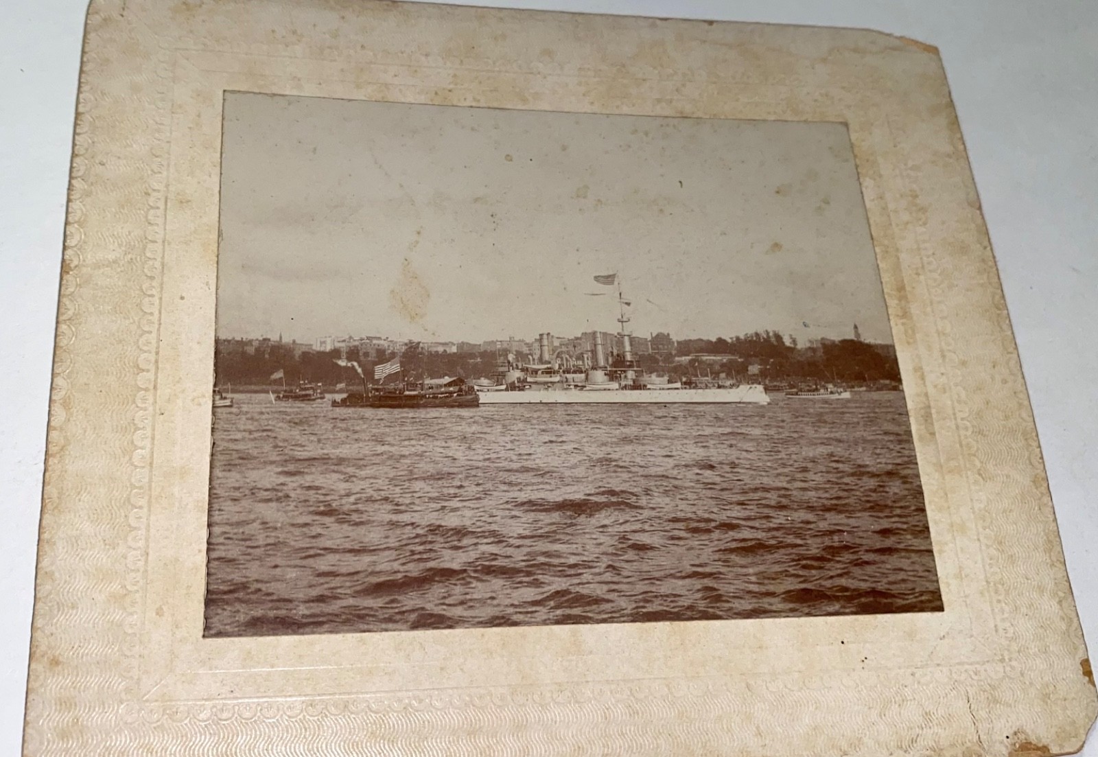 Rare Antique American Battleship USS Indiana Dewey Naval Parade Cabinet Photo NY