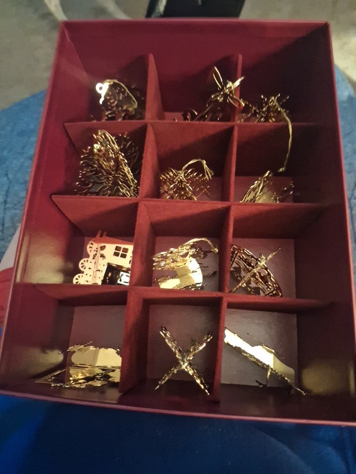 1985 Danbury Mint Gold Christmas Ornament Collection Original Box Set of 12