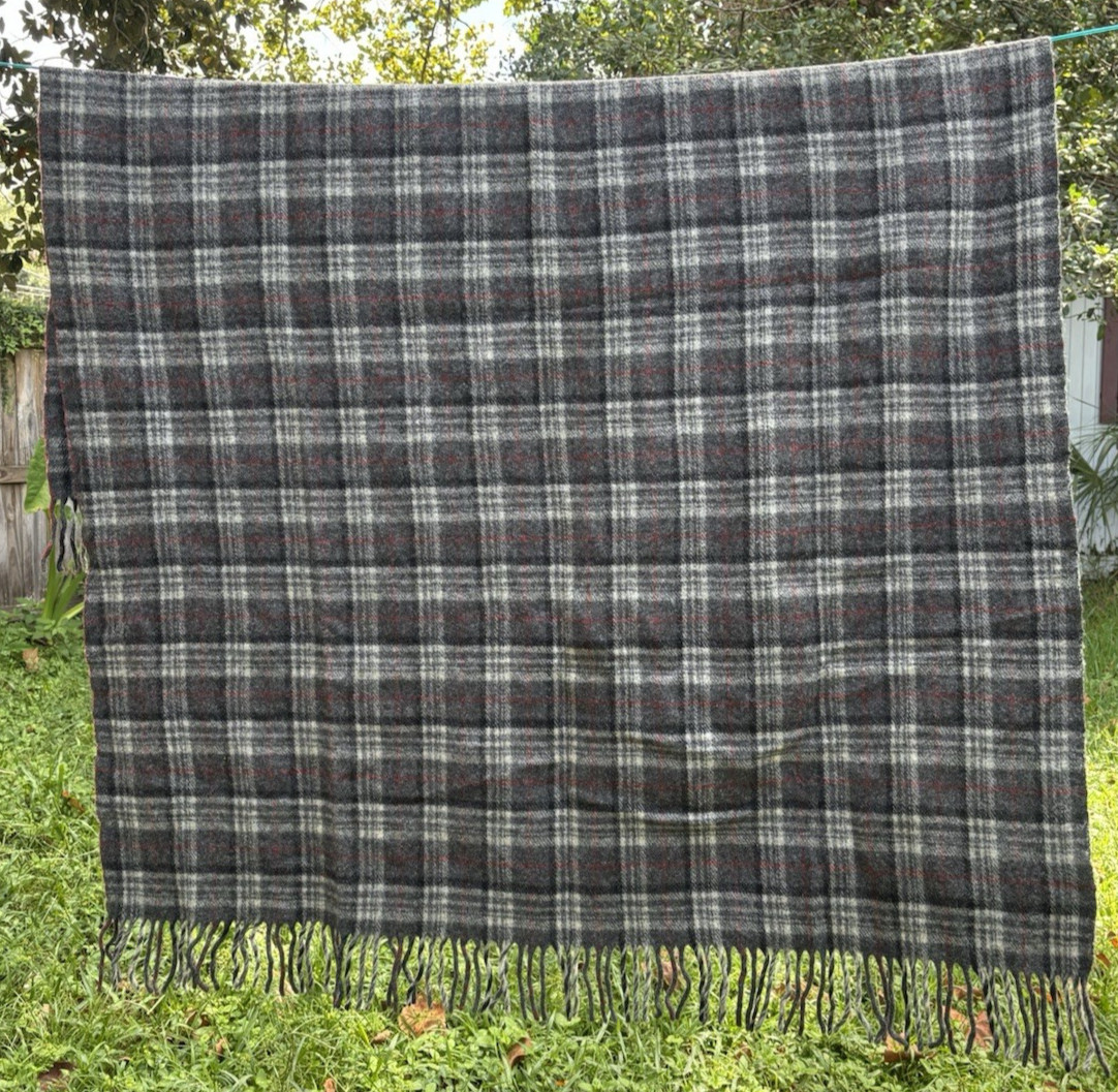 Pendleton Gray And Red Plaid Wool Stadium Blanket 52” X 70” Fringed