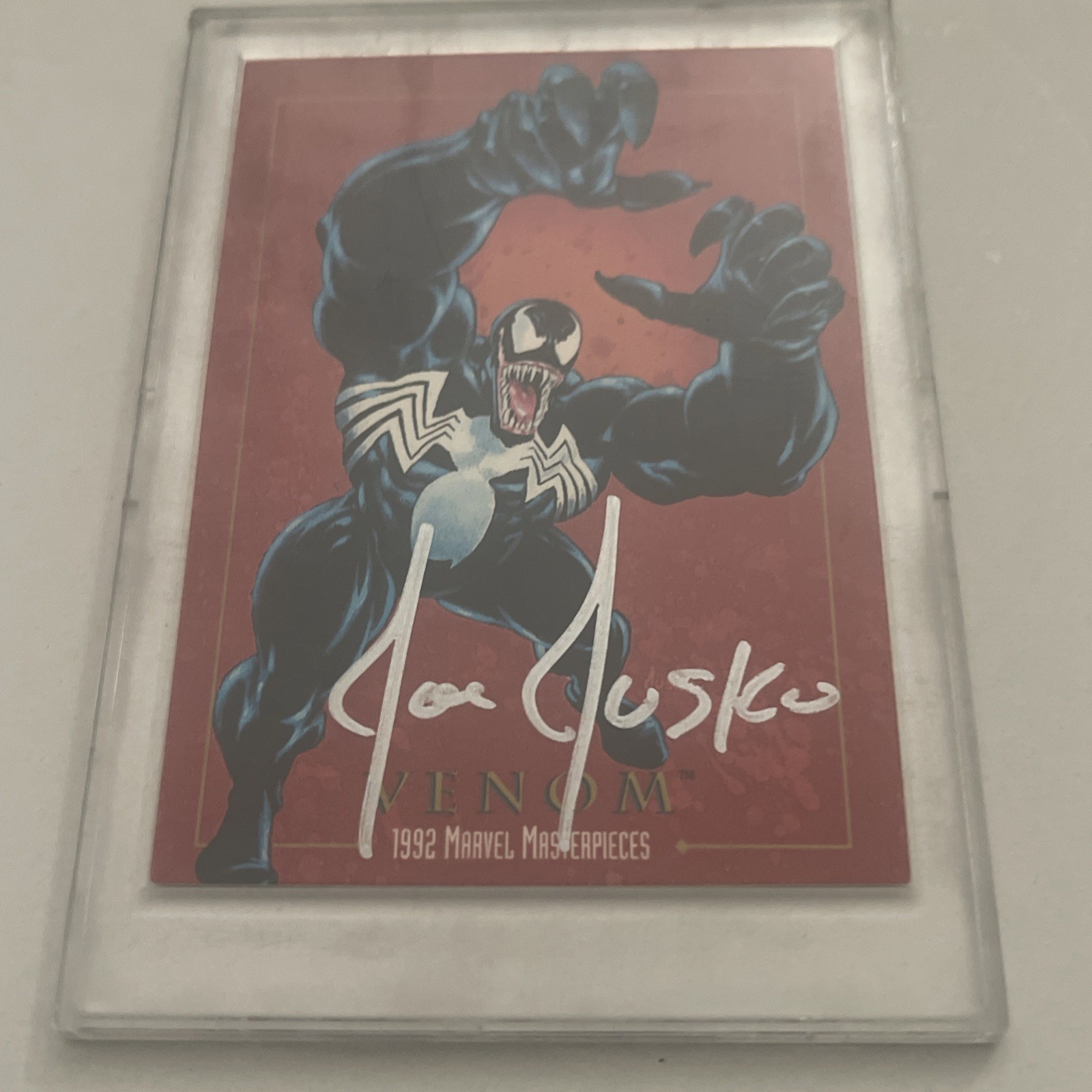 Skybox 1992 Marvel Masterpieces Card #97 VENOM Signed by JOE JUSKO in Silver Pen