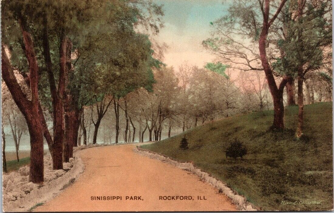 Rockford IL Sinissippi Park Country Road Illinois postcard IQ18