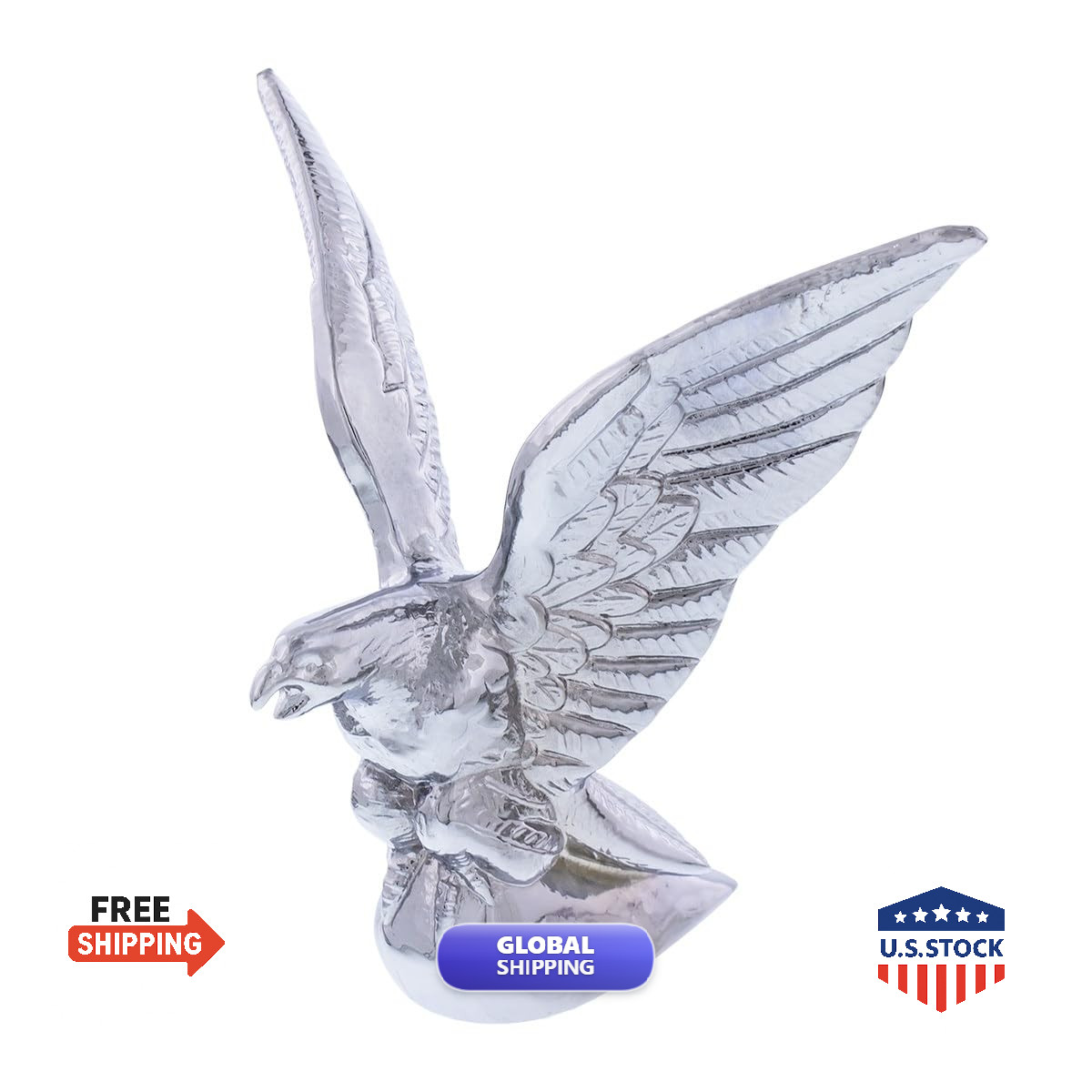 United Pacific 72007 Chrome American Eagle Hood Ornament Metal Construction