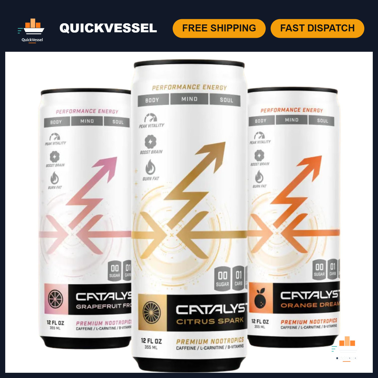 Citrus Power Pack Energy Drinks - 12 Pack, Zero Sugar, 10 Cal, 120mg Caffeine, 3
