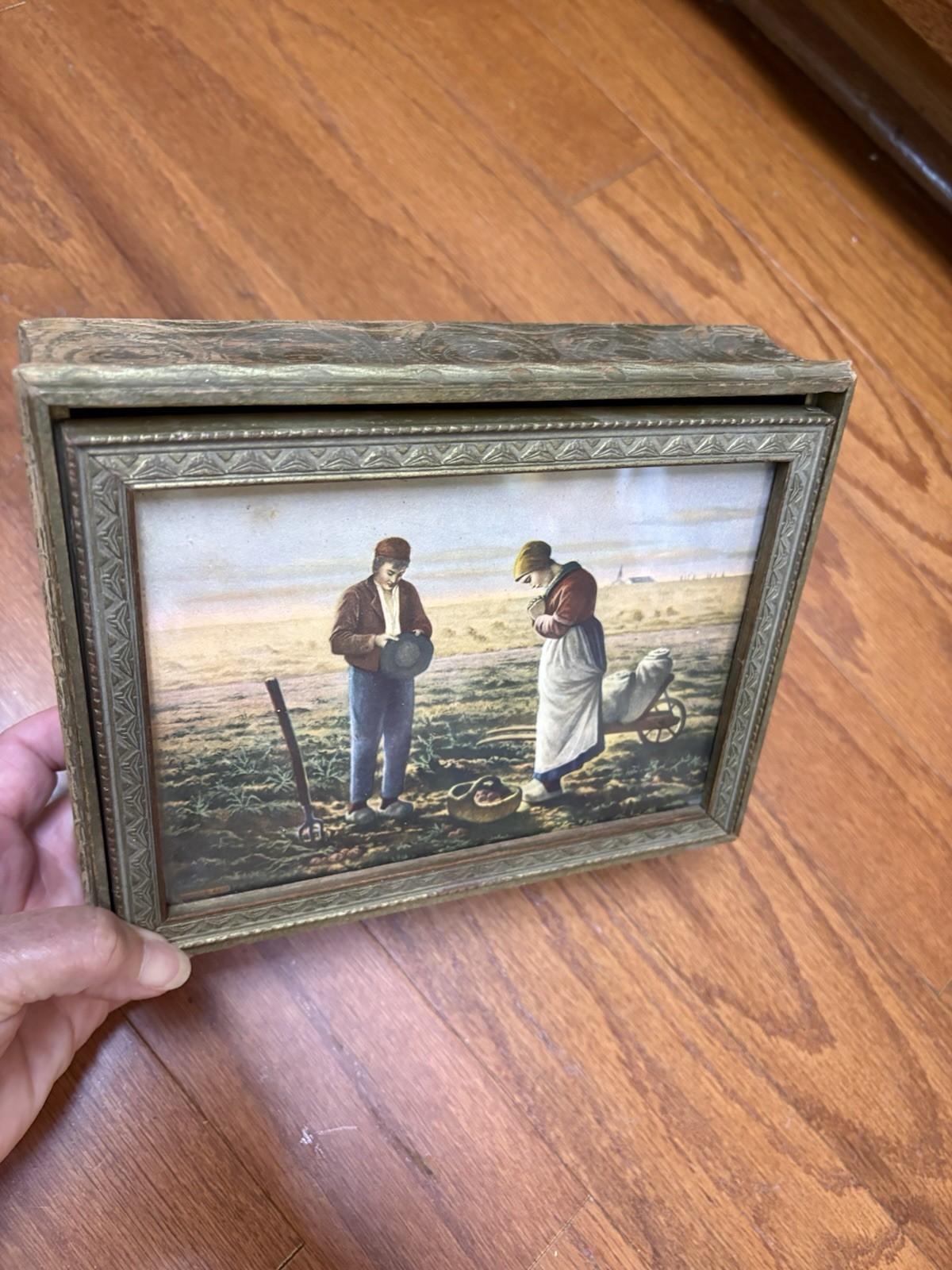 Vintage Framed “The Angelus” Jean-François Millet Religious Rural Scene In Box