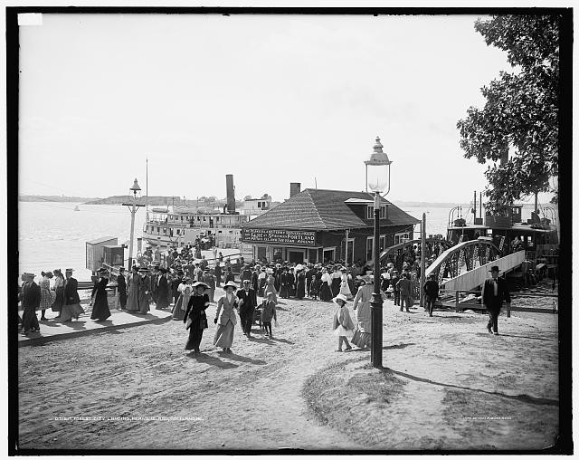 Peaks Island Portland Maine Forest City Landing 1900s Ferry Dock Crowd