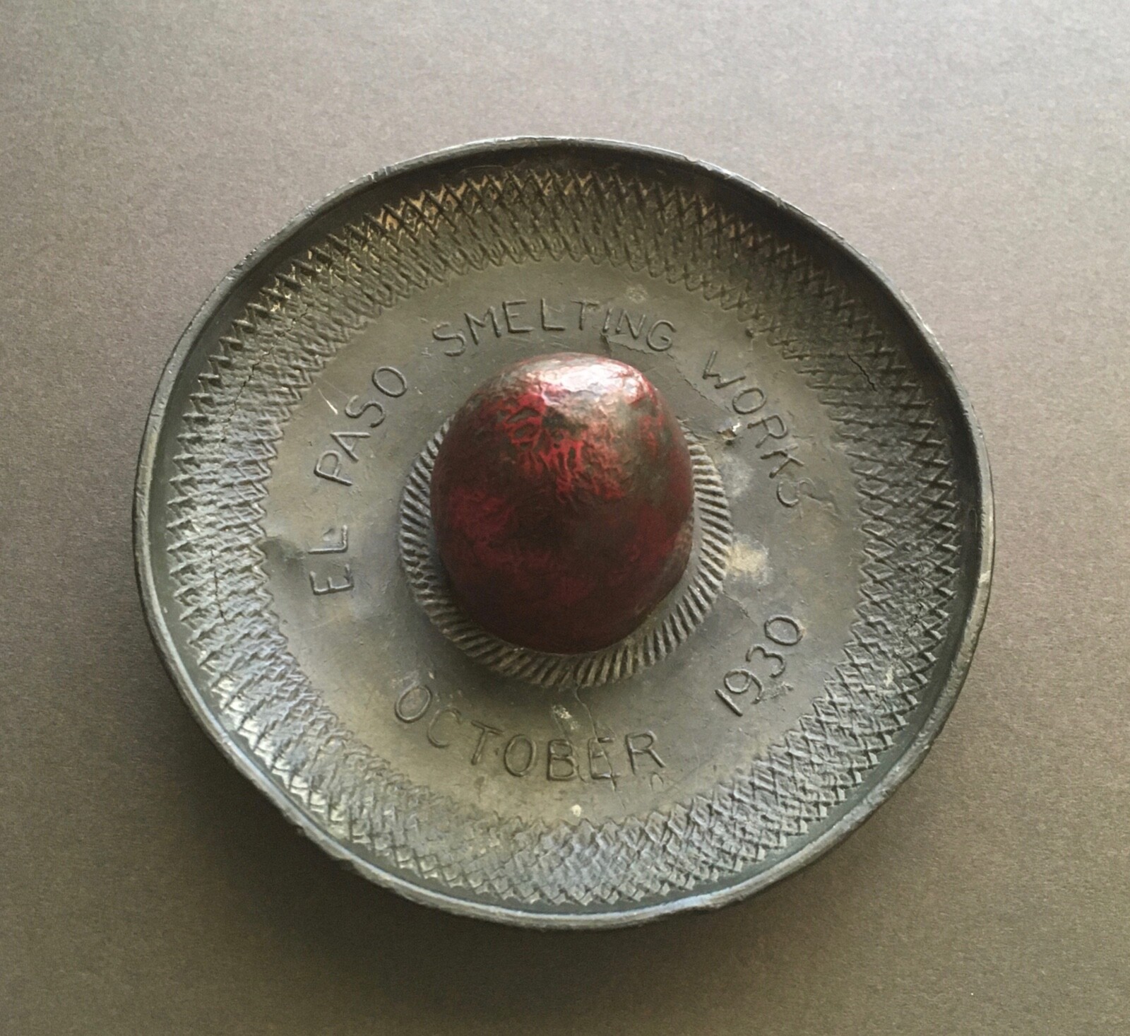 Vintage El Paso Smelting Works 1930 Advertising Metal Sombrero Paperweight