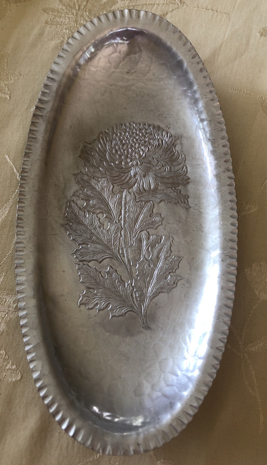 Vintage Continental Tray Hand Wrought Aluminum Chrysanthemum Model 566 Vintage Continental Tray Hand Wrought Aluminum Chrysanthemum Model 566