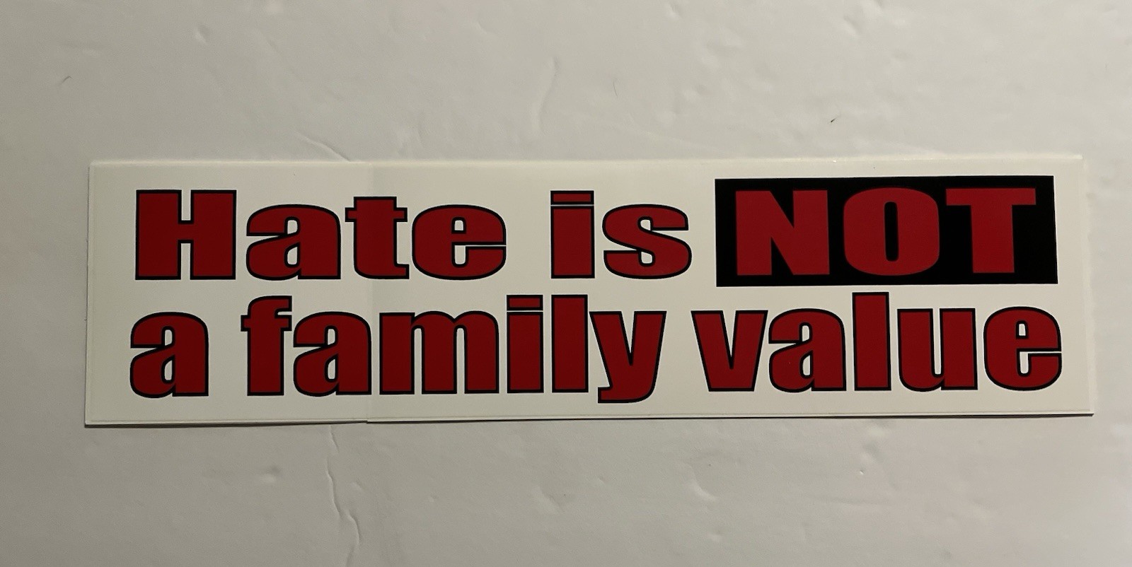 Bumper Sticker- Hate Is Not A Family Value.  1 left 