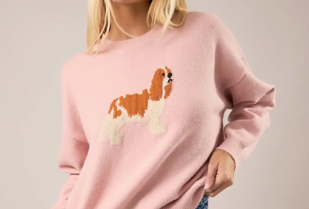 New Pink Cavalier King Charles Spaniel Puppy Dog Ladies Sweater Blouse FS 