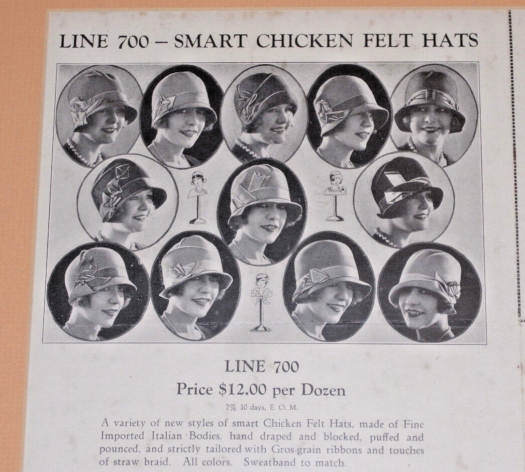 VINTAGE 1920s WOMEN\'S FLAPPER HAT POSTER/ORDER FORM FRAMED 15x21 PICS & PRICES 