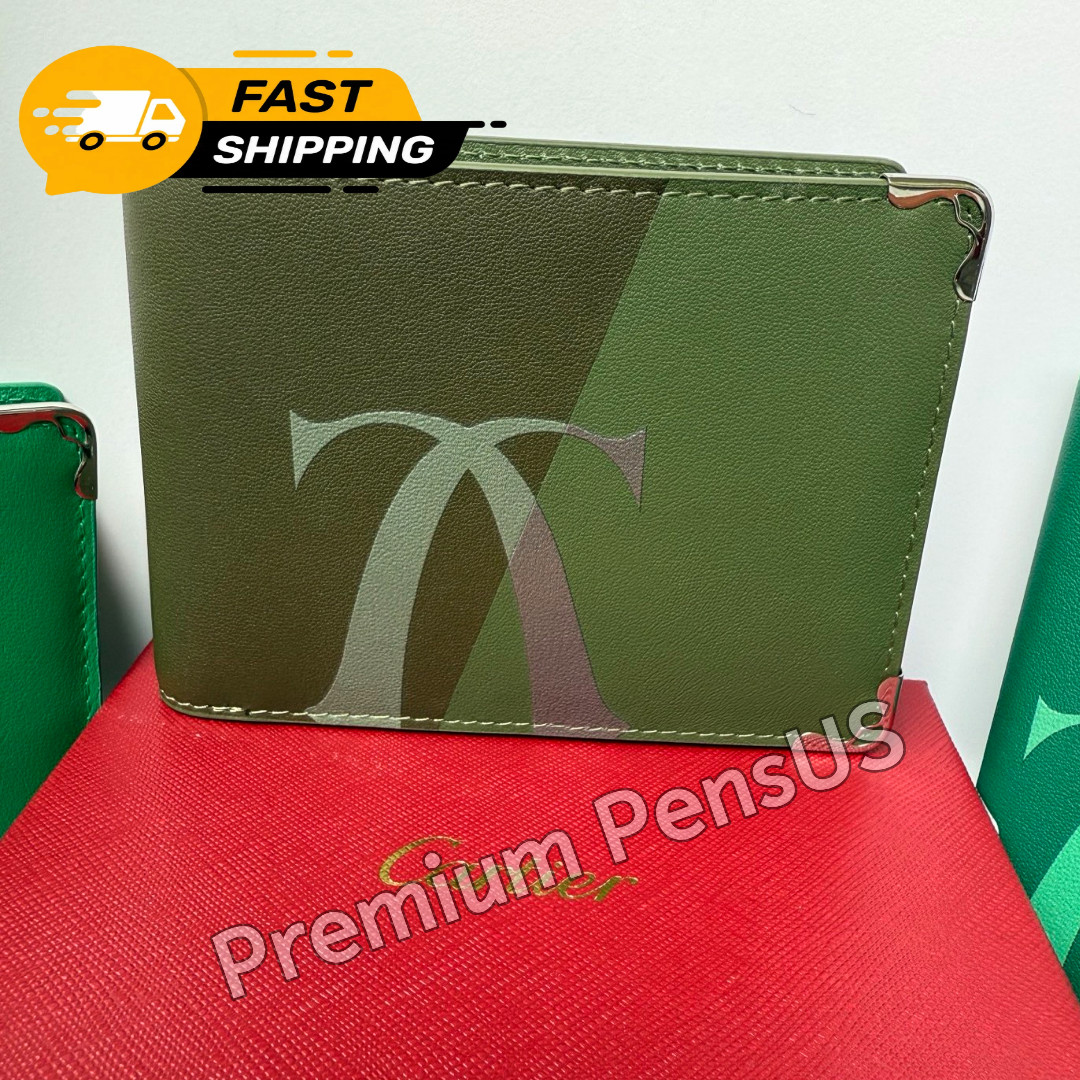 CARTIER Must De Cartier Dark Olive Green Bifold Wallet Vintage CARTIER Must De Cartier Dark Olive Green Bifold Wallet Vintage