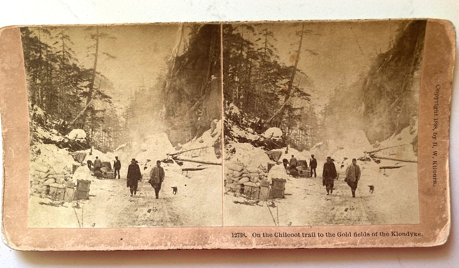 Antique B. W. Kilburn Klondike Stereoview - 1898 - On the Chilcoot Trail  12738